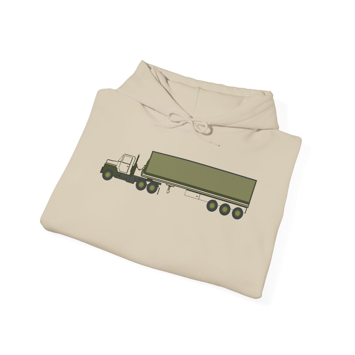 Unisex Heavy Blend Hooded Sweatshirt - Vehicle - M915 Tractor with M872 - 40 Ft Container - Side X 300