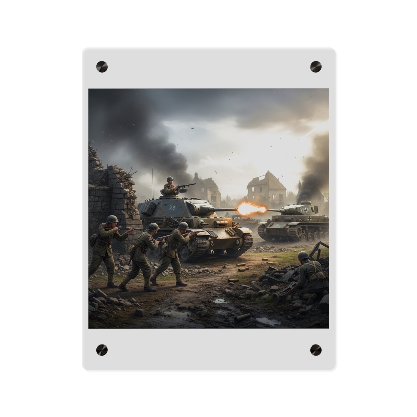 Acrylic Wall Art Panel - Tank Destroyer - M10 Wolverine vs German Panzer Tank