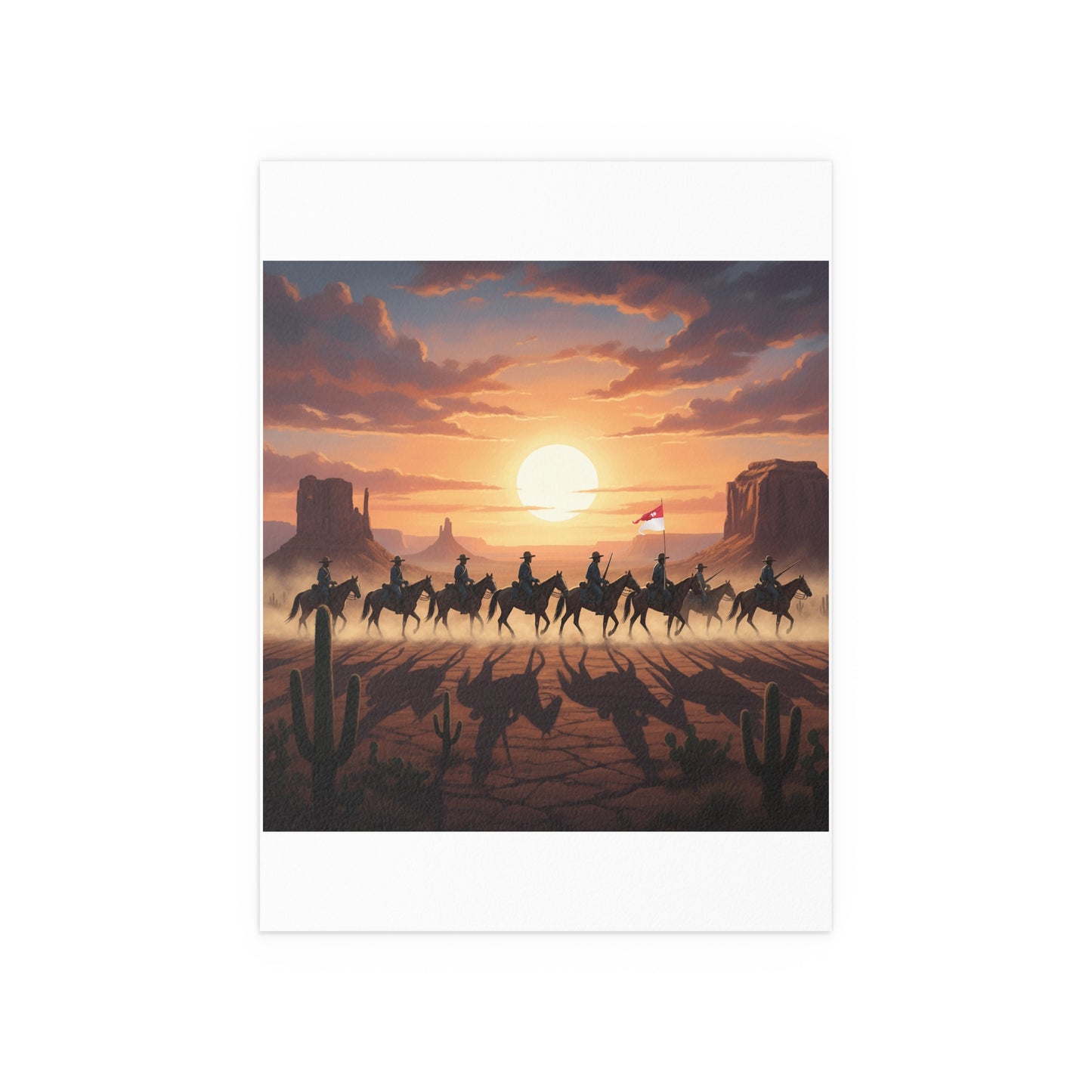 Indoor and Outdoor Silk Posters - 10th Cavalry on Patrol in the sunset w 10th Cav Guidon