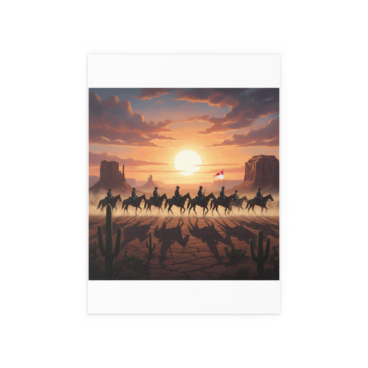 Indoor and Outdoor Silk Posters - 10th Cavalry on Patrol in the sunset w 10th Cav Guidon