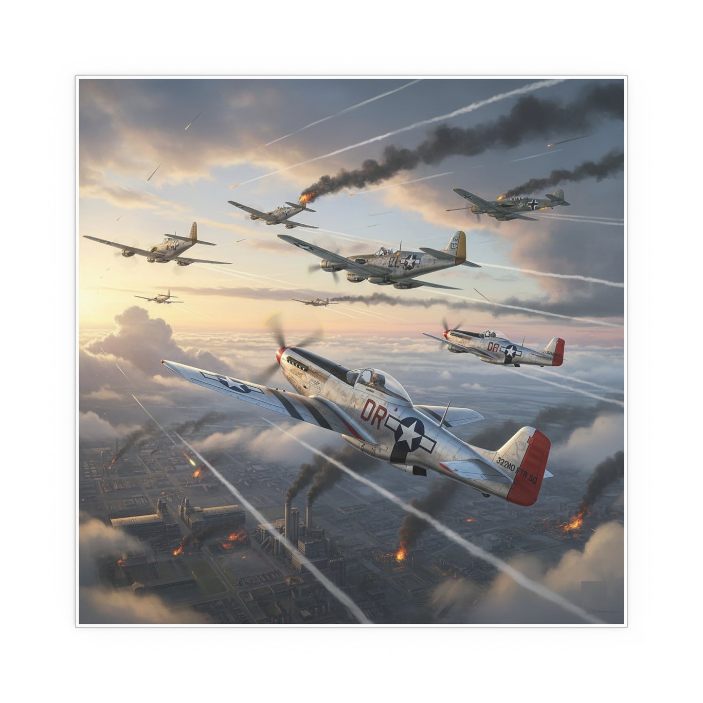 Indoor and Outdoor Silk Posters - Red Tails in Action