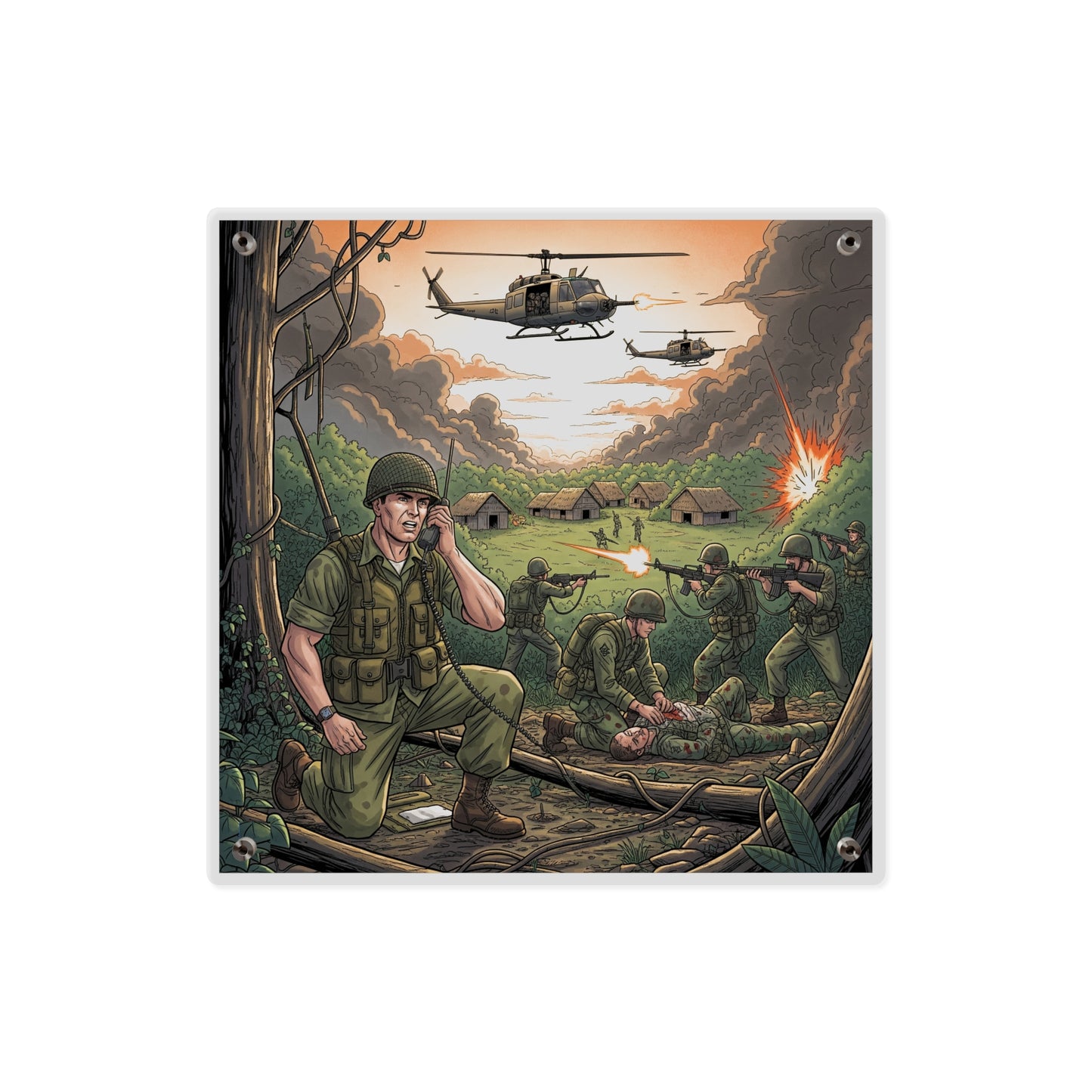 Acrylic Wall Art Panel - Vietnam Patrol Fire Fight Requesting Medevac