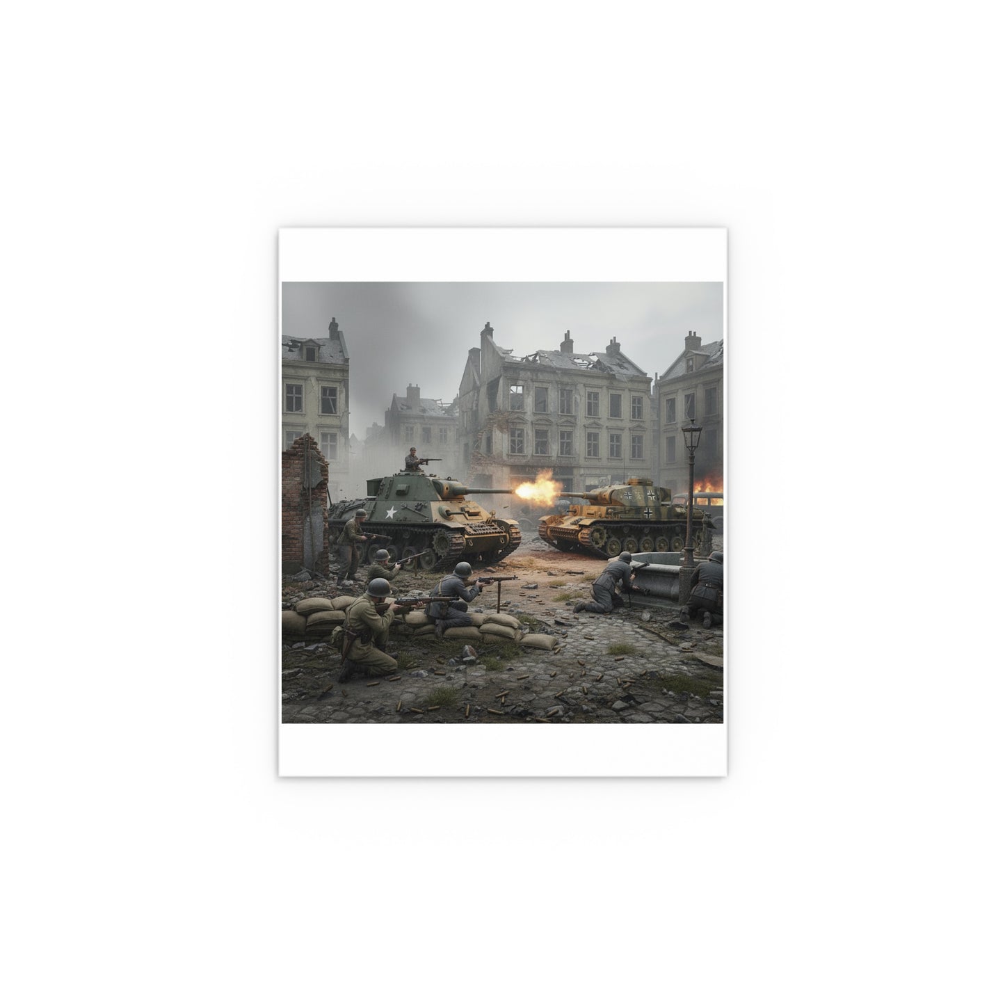 Indoor and Outdoor Silk Posters - US Tank Destroyer - M10 Wolverine Battles a German Panzer Tank