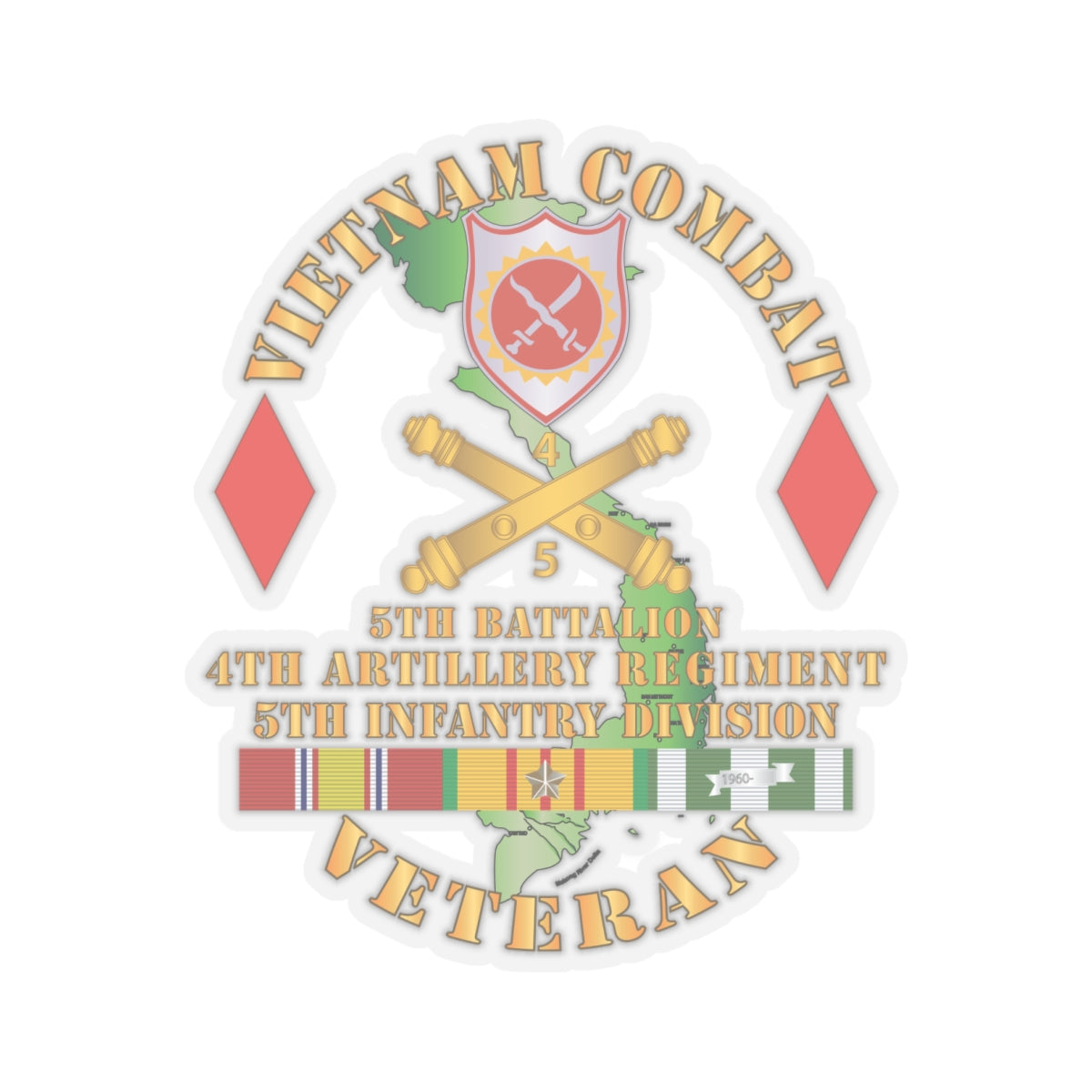 Kiss-Cut Stickers - Vietnam Combat Vet - 5th Bn 4th Artillery - 5th Inf Div