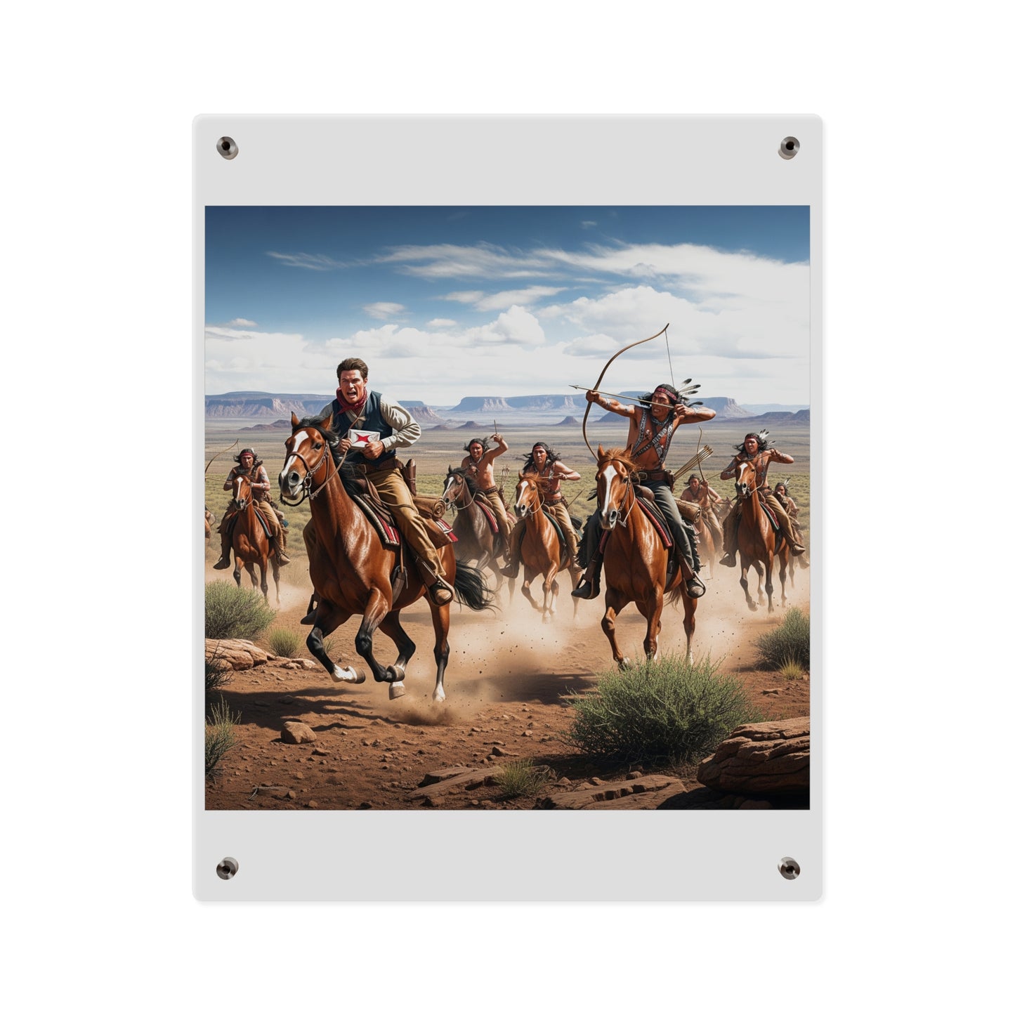 Acrylic Wall Art Panel - Apache Indians attacking a Pony Express Rider