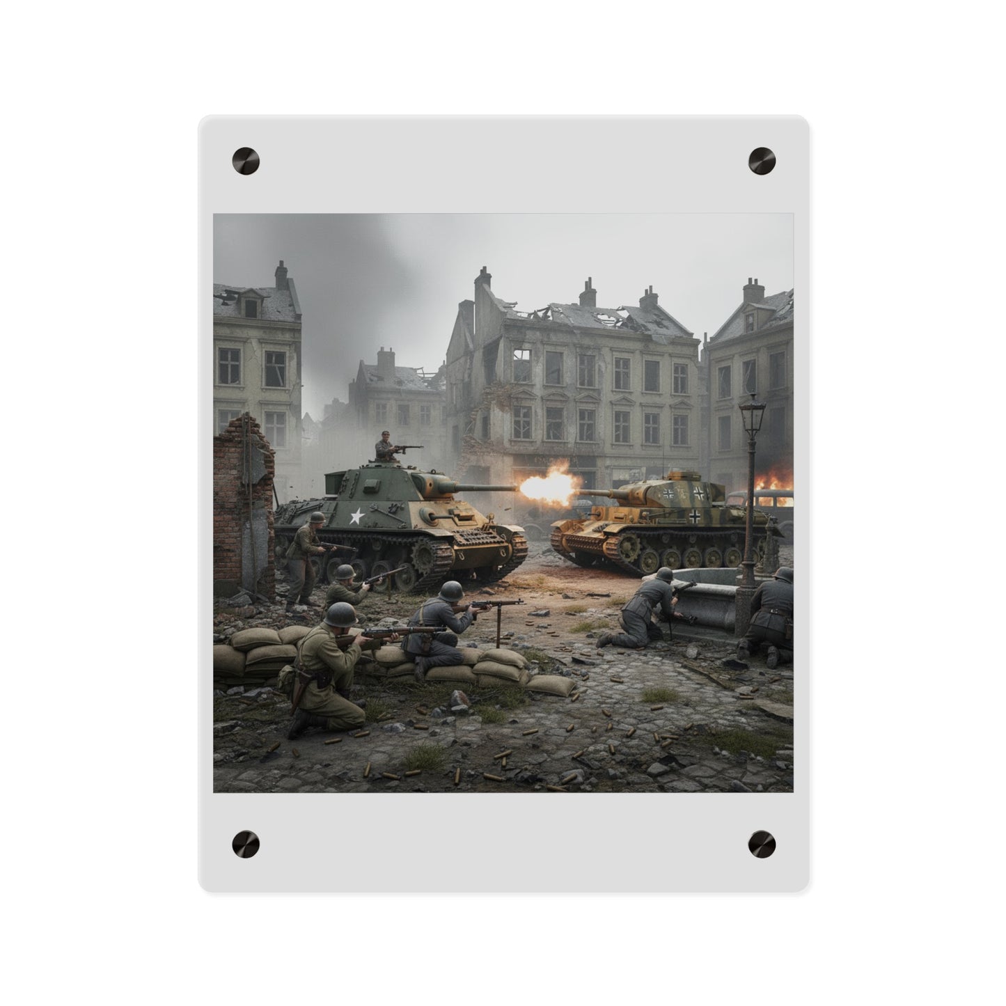Acrylic Wall Art Panel - US Tank Destroyer - M10 Wolverine Battles a German Panzer Tank