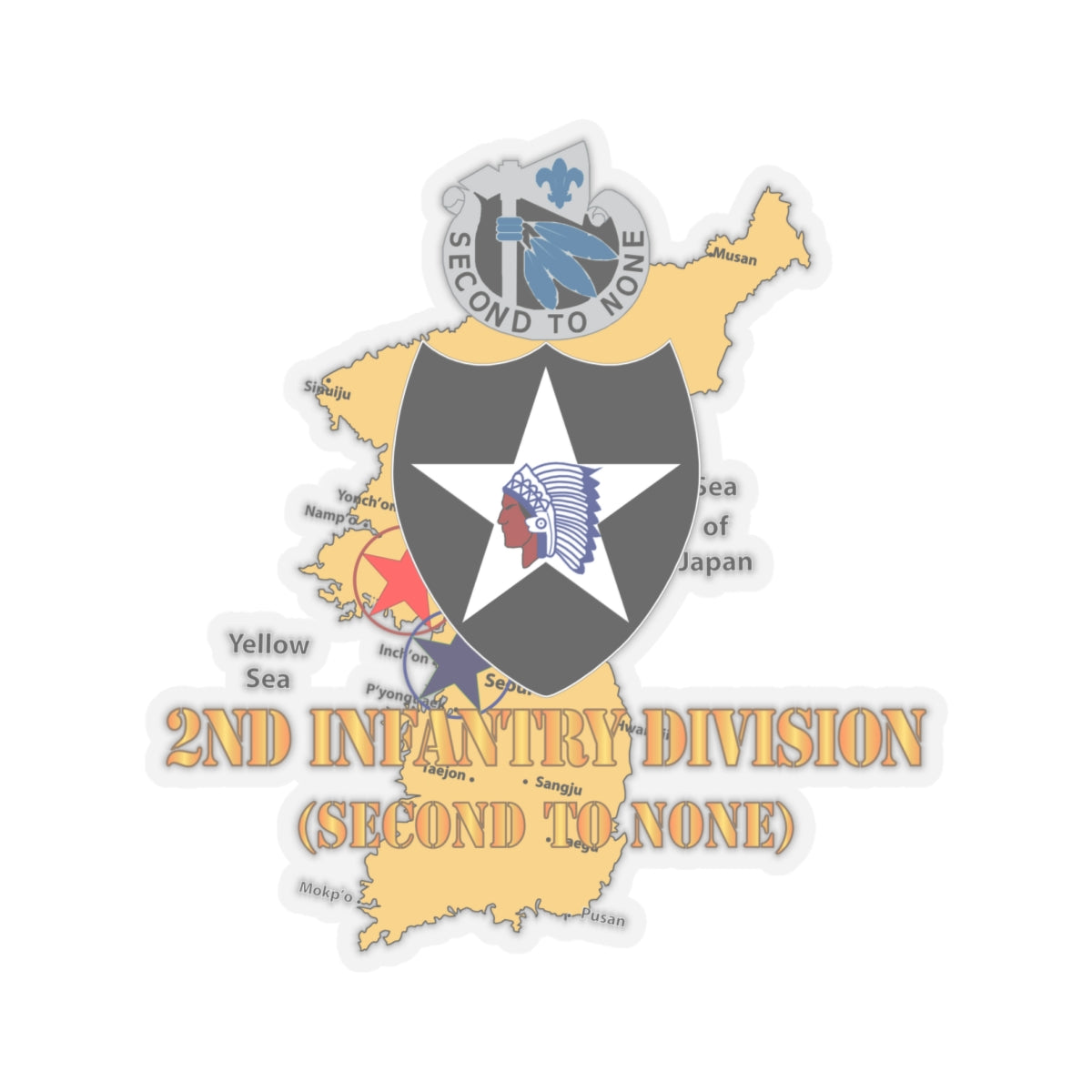Kiss-Cut Stickers - Korea Map - 2nd Infantry Div - Second to None