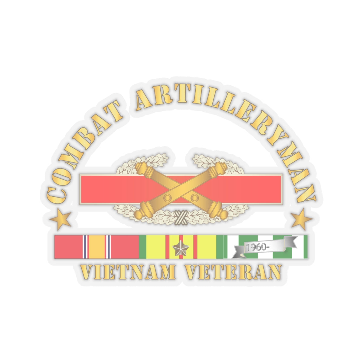 Kiss-Cut Stickers - Combat Artilleryman Badge - Vietnam Vet w VN SVC