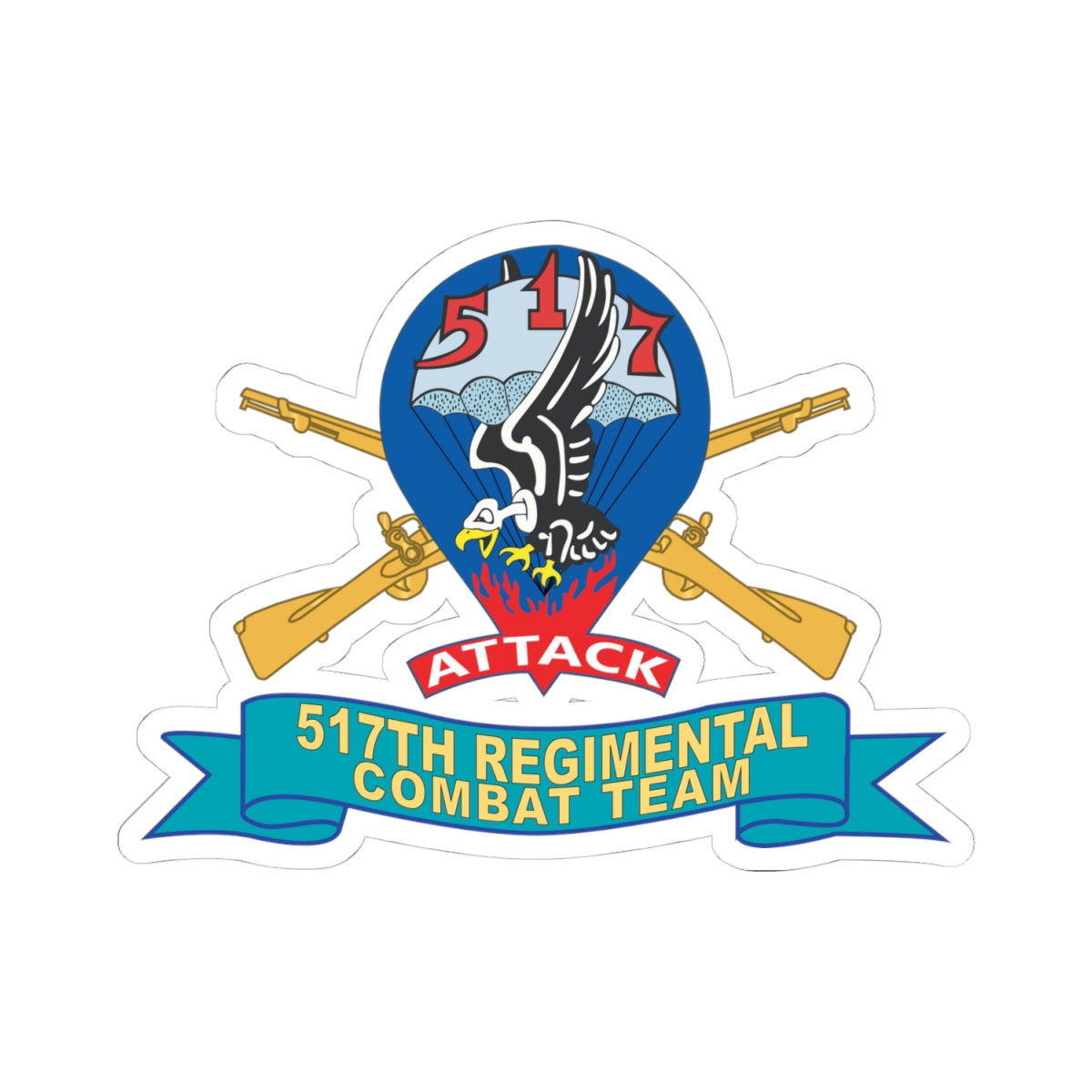 Kiss-Cut Stickers - 517th Regimental Combat Team (RCT) - Infantry w Br - Ribbon X 300
