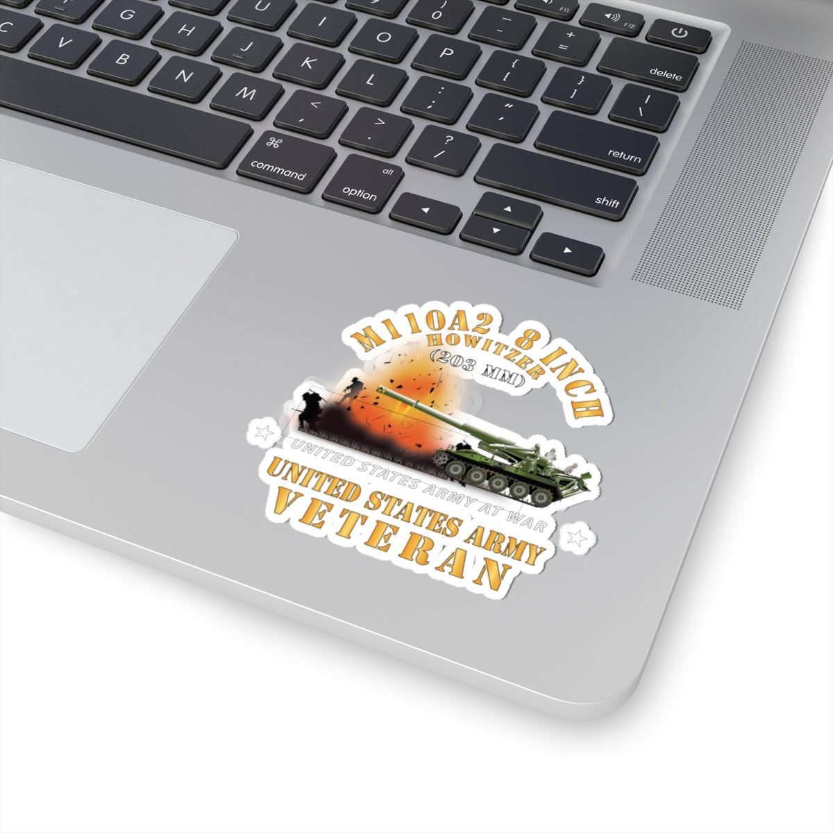 Kiss-Cut Stickers - M110A2 - 8 Inch 203mm Howitzer - US Army Veteran w Fire At War X 300