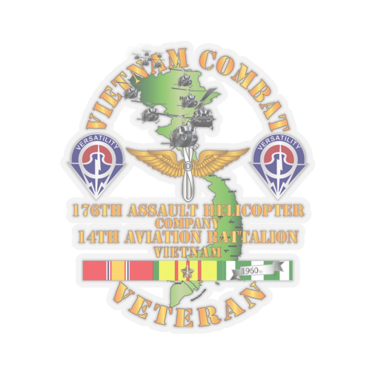Kiss-Cut Stickers - Vietnam Combat Veteran - 176th AHC w 14th Avn Bn - 1