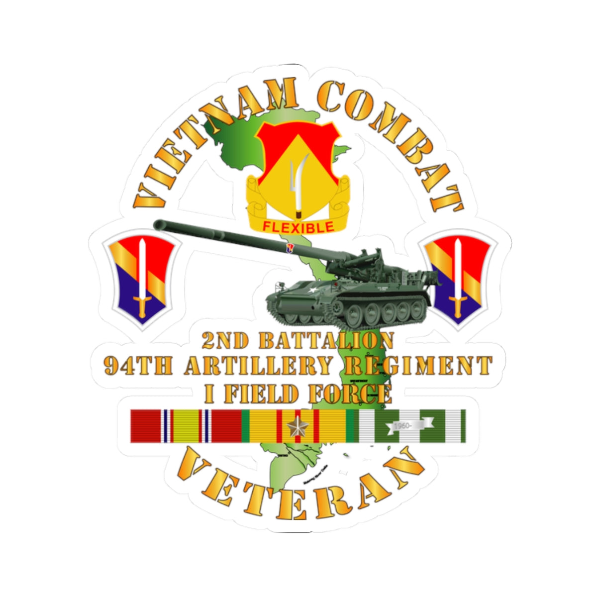 Kiss-Cut Stickers - Vietnam Combat Vet - 2nd Bn 94th Artillery - I Field Force w M107