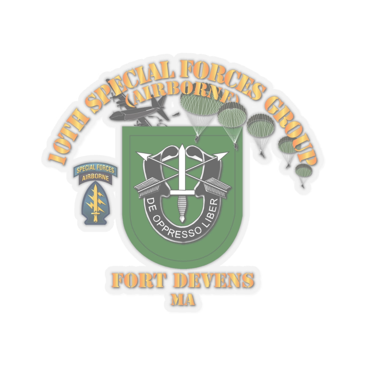 Kiss-Cut Stickers - SOF - 10th SFG - Ft Devens MA