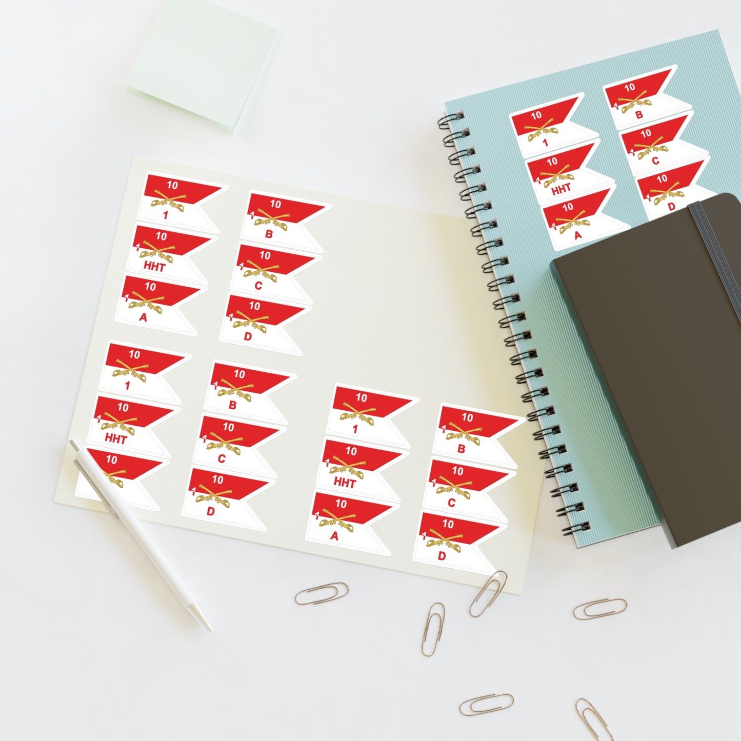 Military Sticker Sheets, 1st Squadron, 10th Cavalry Regiment with All Troop Guidons, Army Decals, Patriotic Stickers, Laptop Decals, Vehicle