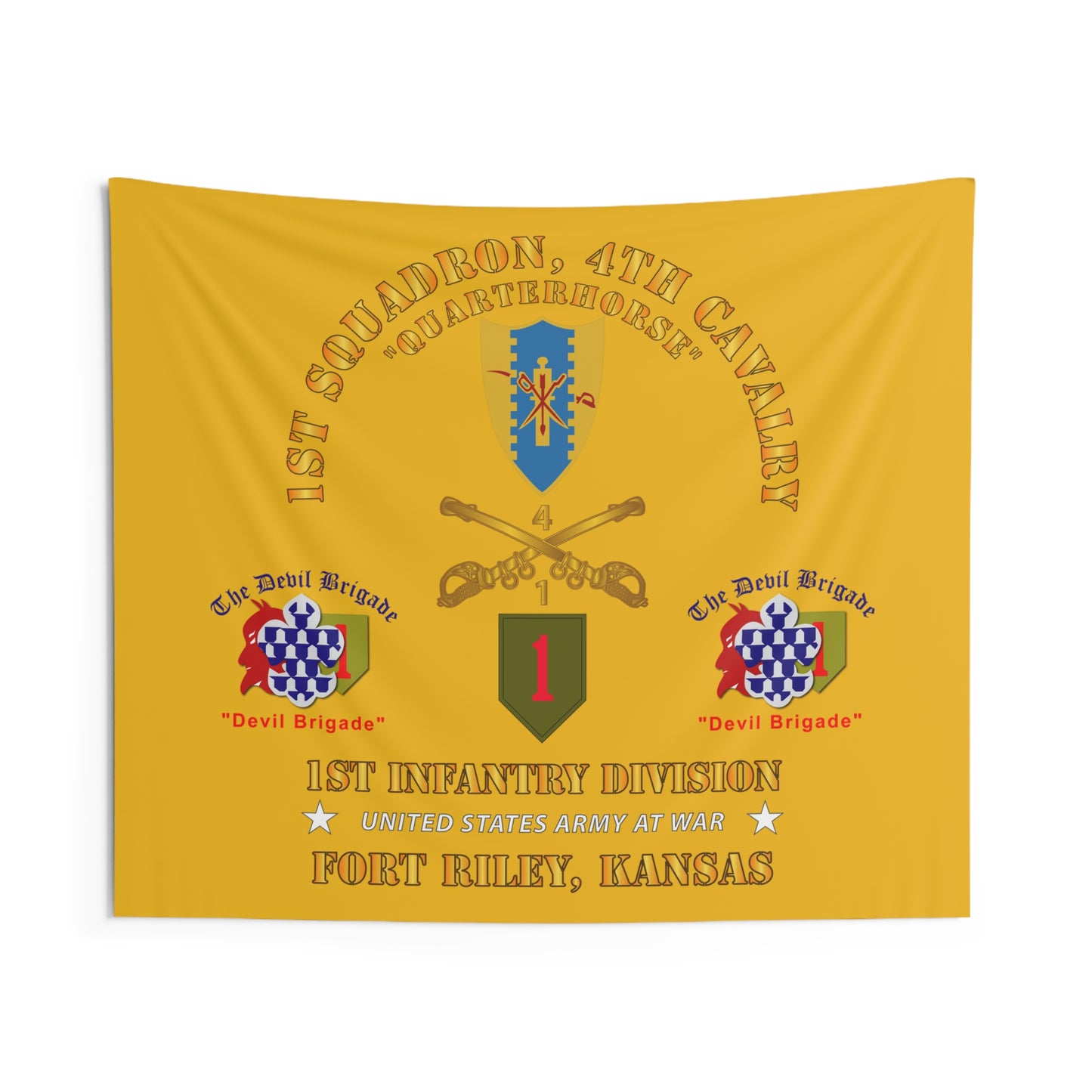 Indoor Wall Tapestry - Army - 1st Squadron, 4th Cavalry - 1st Inf Div - Devil Bde - Ft Riley, KS X 300