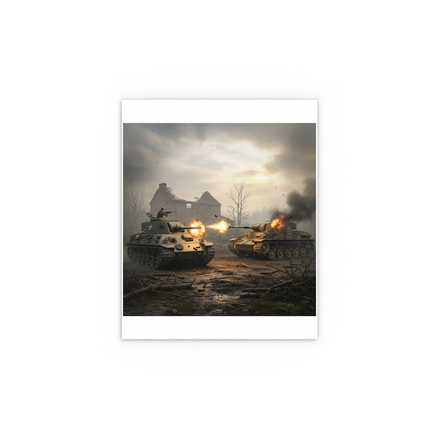 Indoor and Outdoor Silk Posters - M10 Wolverine battles German Panzer Tank WWII