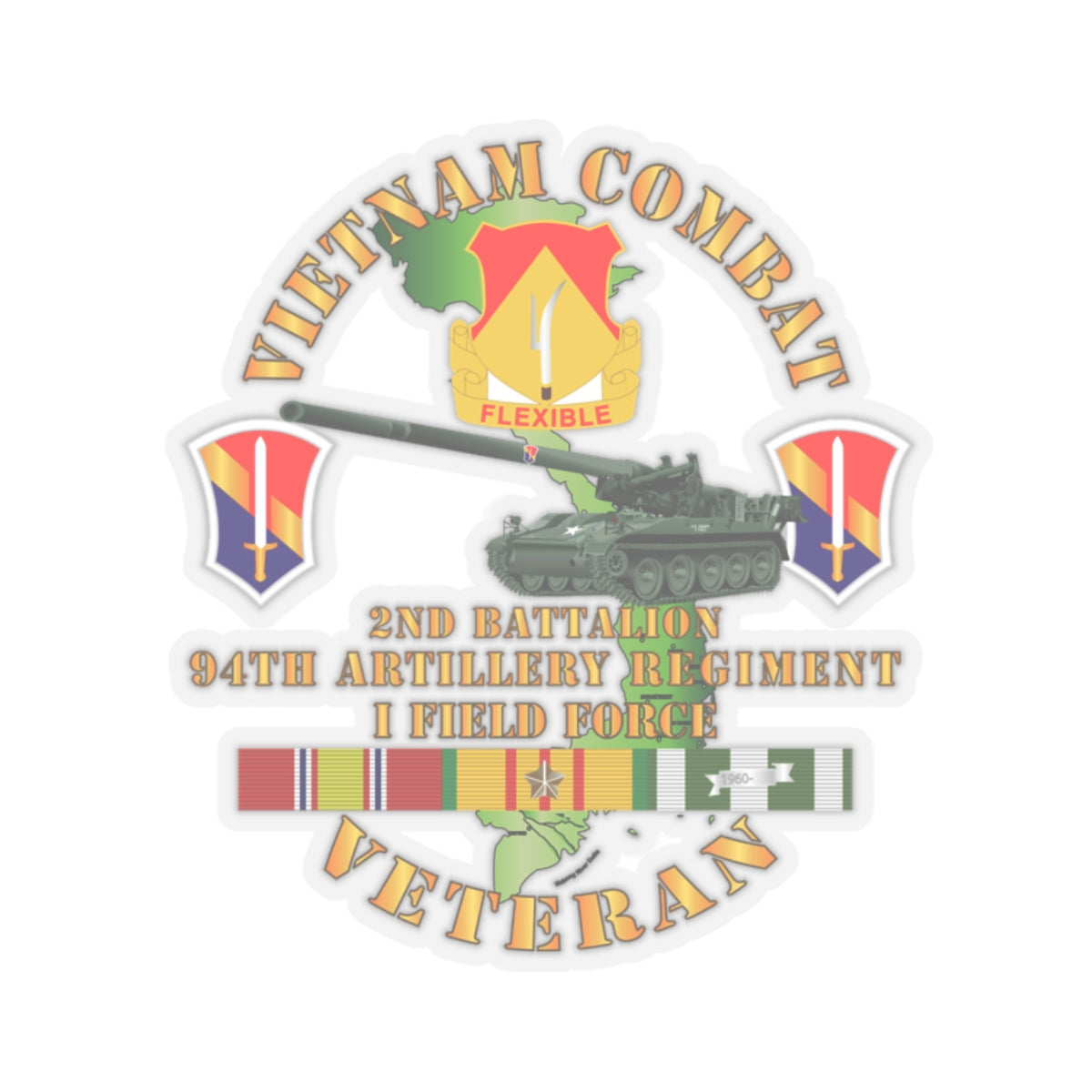 Kiss-Cut Stickers - Vietnam Combat Vet - 2nd Bn 94th Artillery - I Field Force w M107