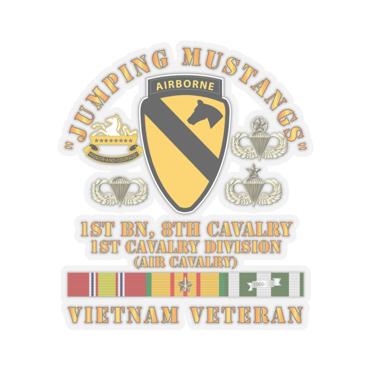 Kiss-Cut Stickers - Jumping Mustangs - 1st Bn 8th Cav 1st Cav - w VN SVC