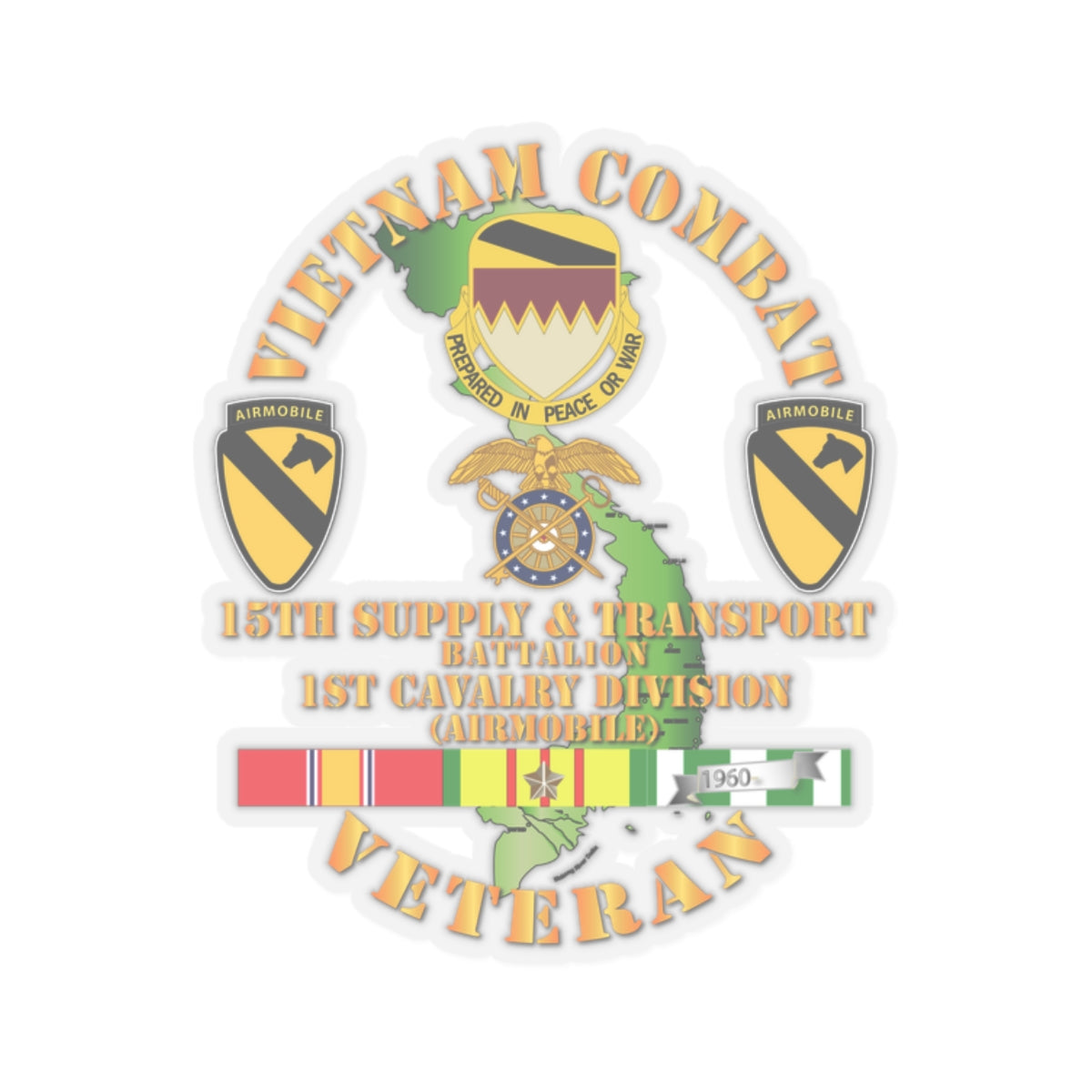 Kiss-Cut Stickers - Vietnam Combat Cavalry Veteran w 15th Supply & Transport Bn - 1st Cav Div