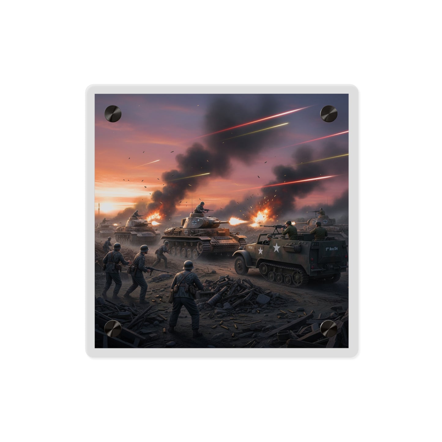 Acrylic Wall Art Panel - M3A1 Half-track 9th Armor Division vs German Armor