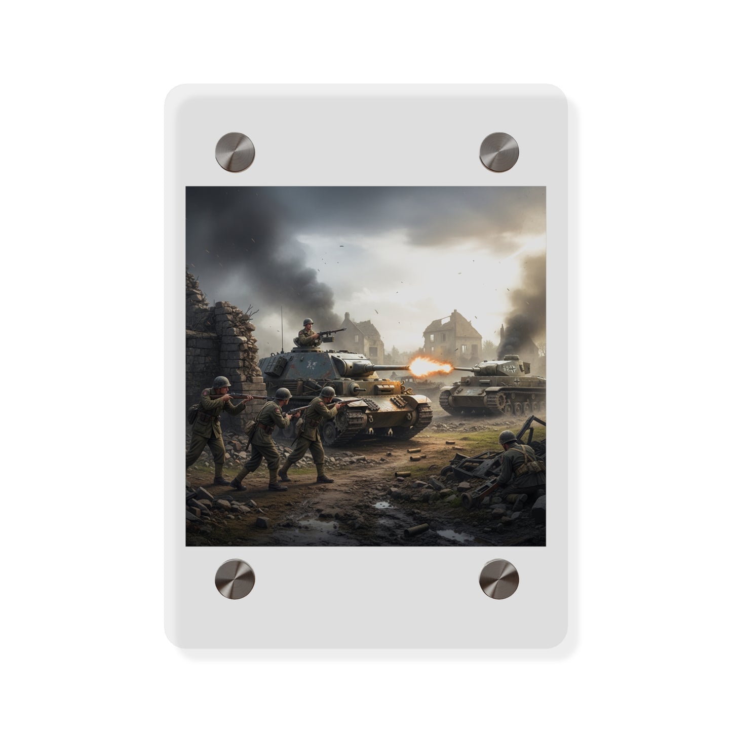 Acrylic Wall Art Panel - Tank Destroyer - M10 Wolverine vs German Panzer Tank