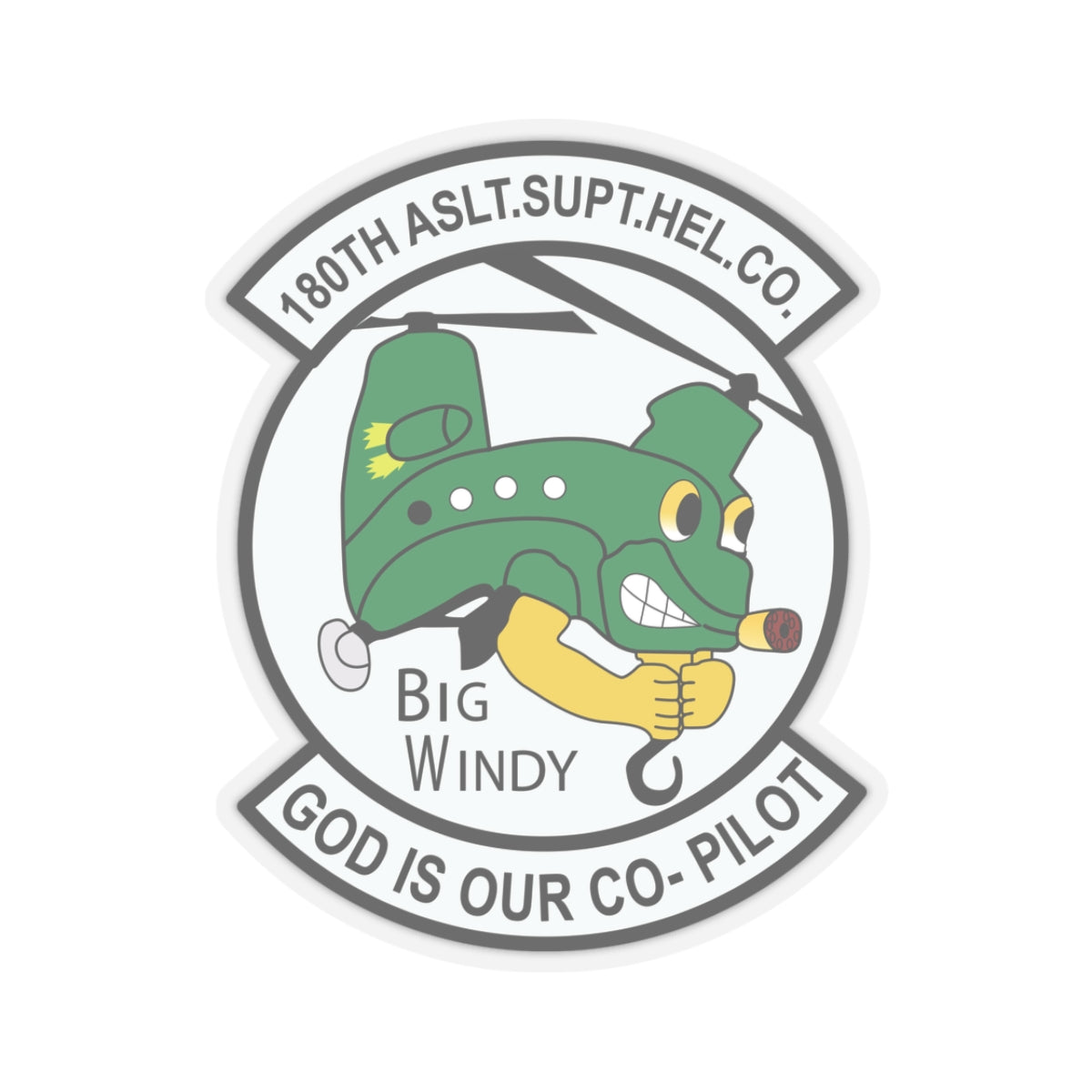 Kiss-Cut Stickers - 180th Assault Support Helicopter Company - Big Windy - God is Co-Pilot