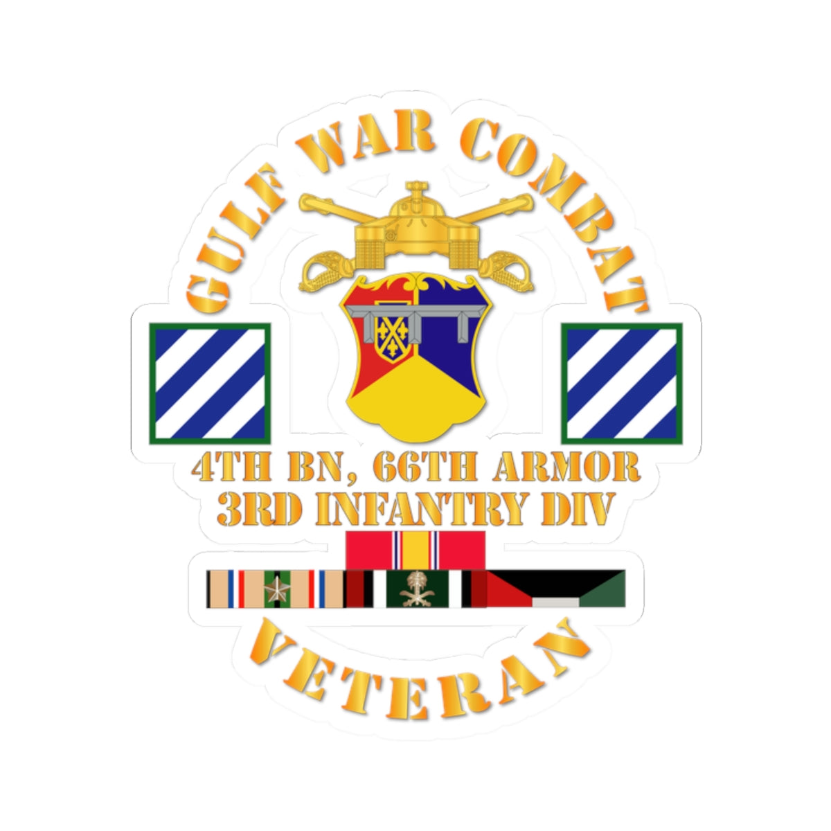 Kiss-Cut Stickers - Gulf War Combat Armor Vet w 4th Bn 66th Armor - 3rd ID wo Map