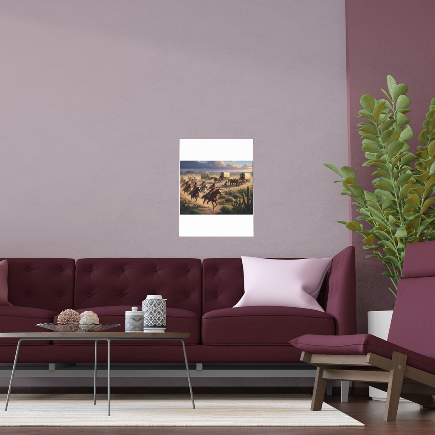 Indoor and Outdoor Silk Posters - Apache Indians attacking a wagon train