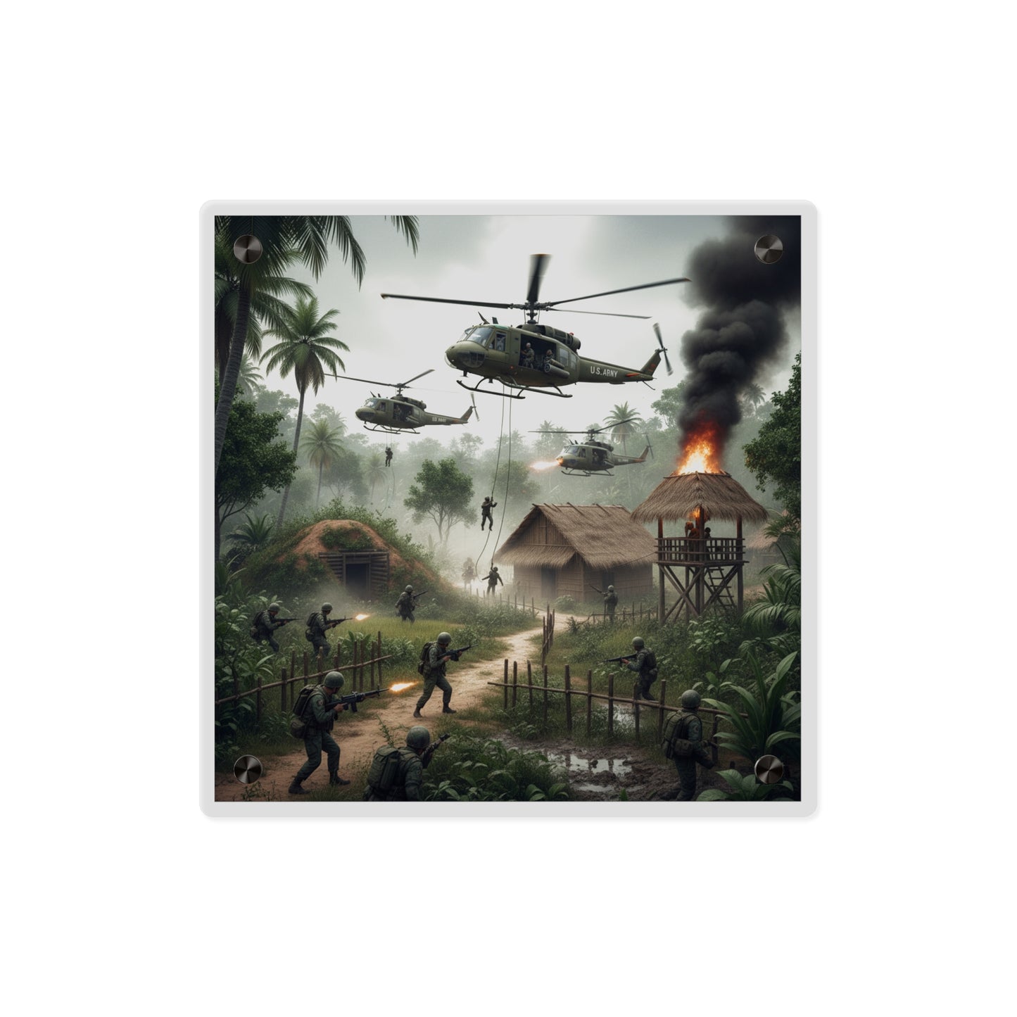 Acrylic Wall Art Panel - Vietnam Village Helicopter Assault