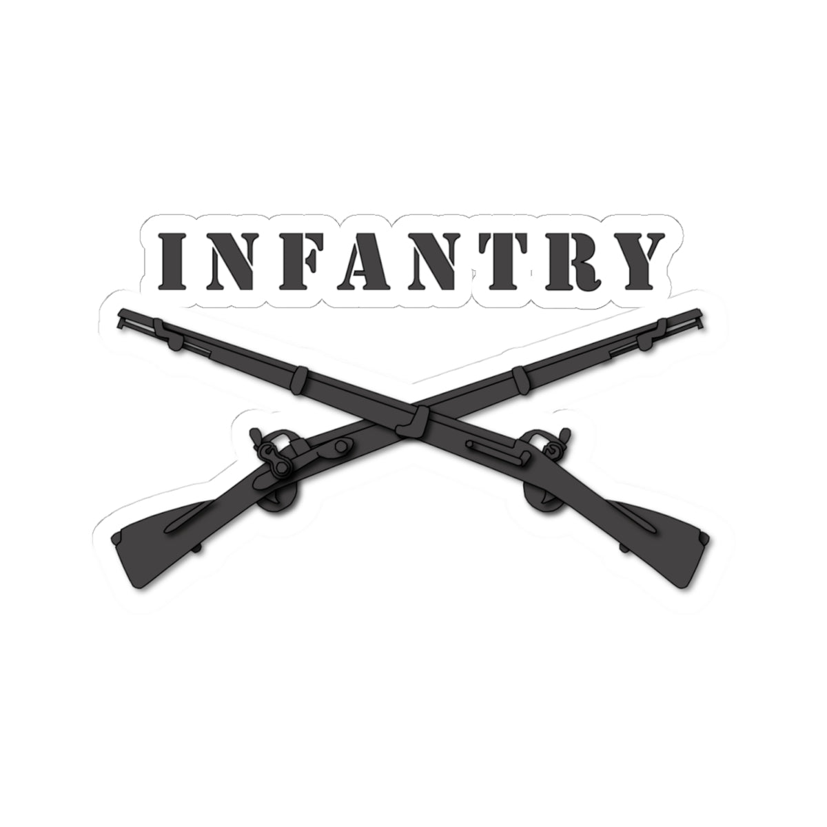 Kiss-Cut Stickers - Infantry Br - Crossed Rifles Blk w Txt
