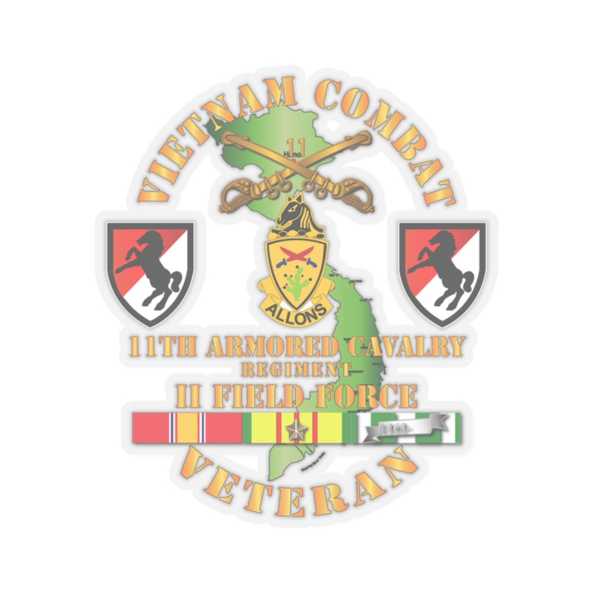 Kiss-Cut Stickers - Vietnam Combat Cavalry Veteran w 11th ACR