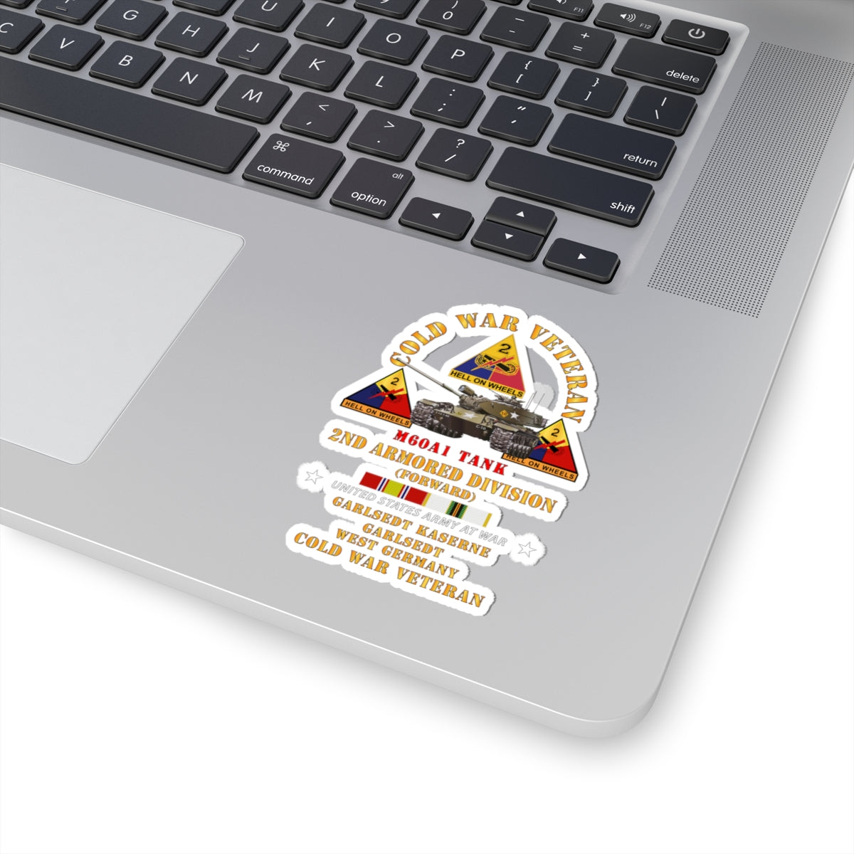 Kiss-Cut Stickers - Cold War Vet - 2nd Armored Division - Garlstedt, Germany - M60A1 Tank w COLD SVC