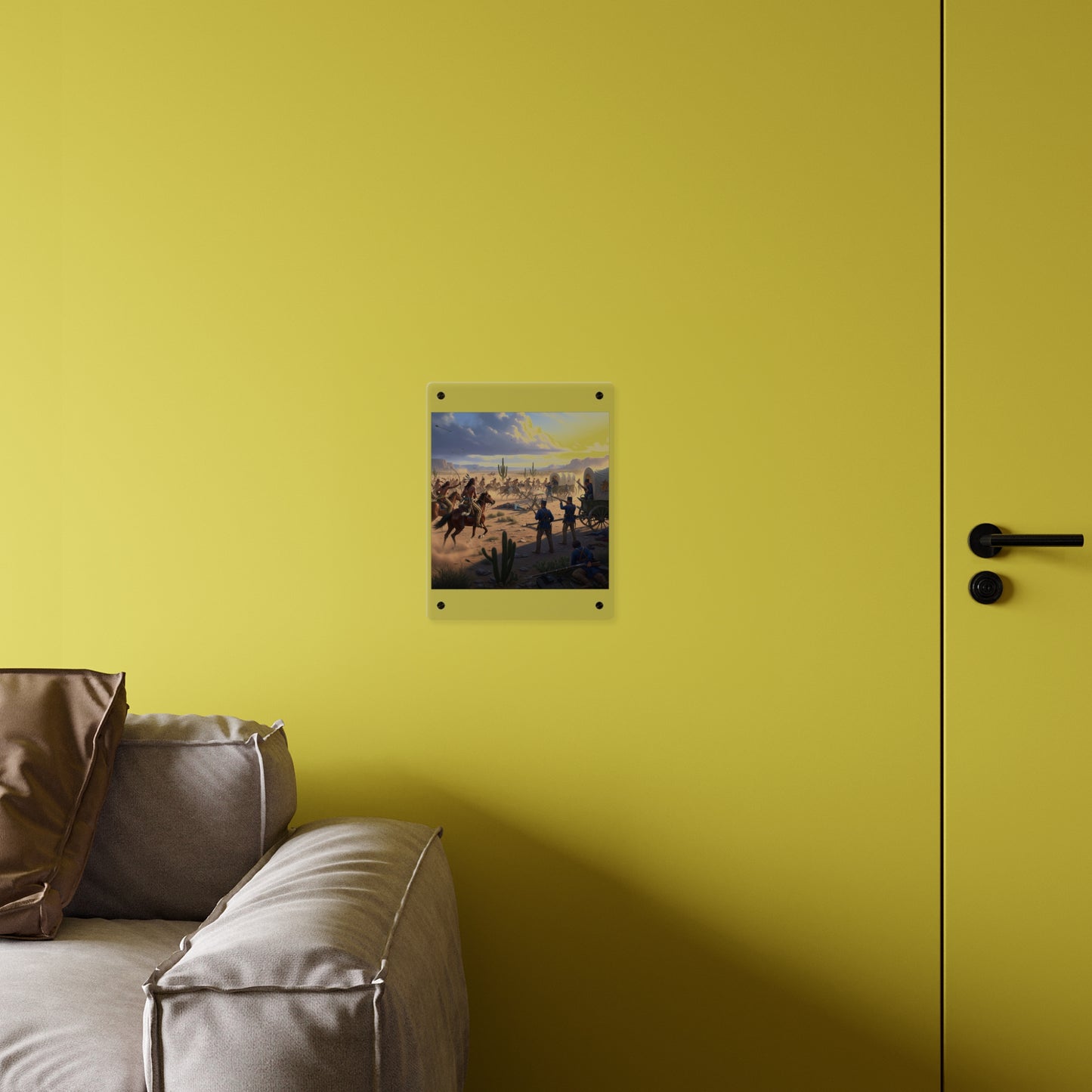 Acrylic Wall Art Panel - Apache Indians attacking a US Army defending a wagon train