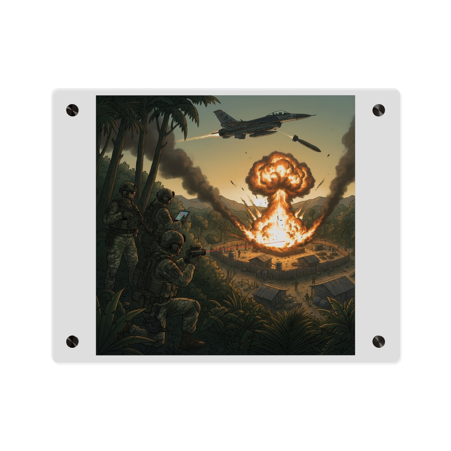 Acrylic Wall Art Panel - Jungle Drug Lab Destruction w Explosions