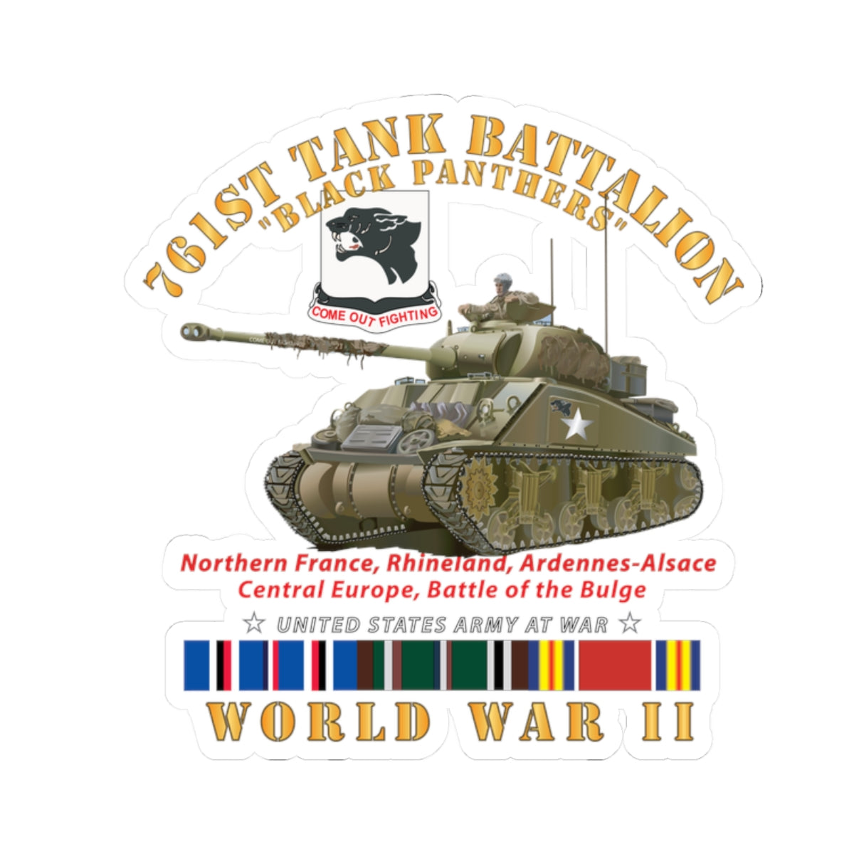 Kiss-Cut Stickers - 761st Tank Battalion - Black Panthers - w Tank WWII EU SVC
