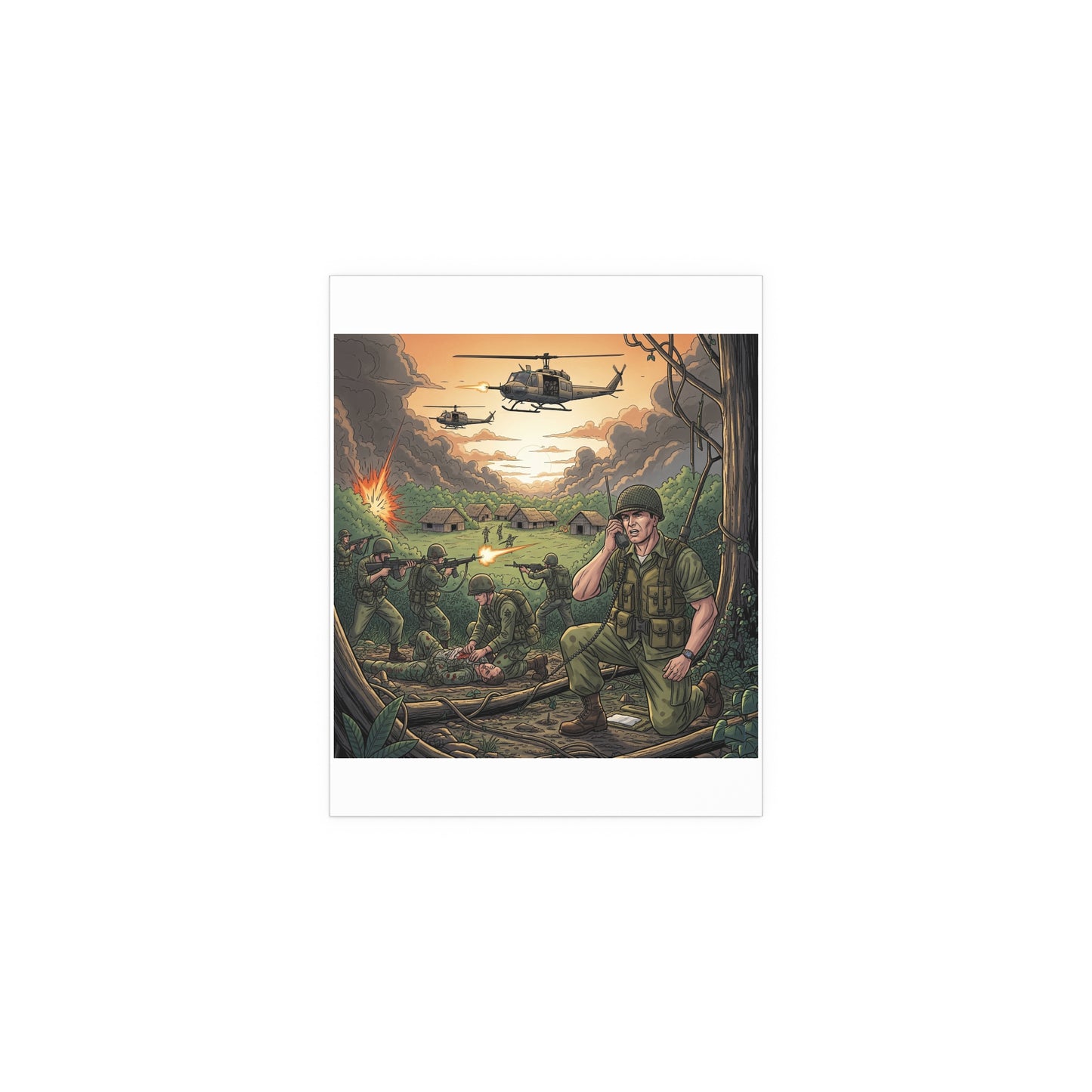 Indoor and Outdoor Silk Posters - Vietnam Patrol Fire Fight Requesting Medevac