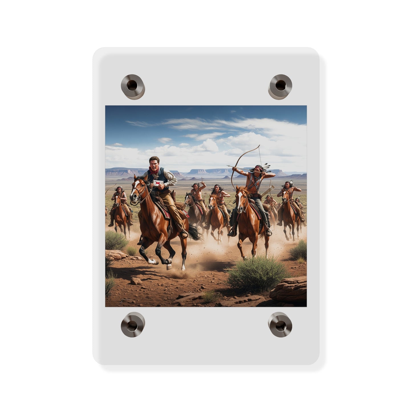 Acrylic Wall Art Panel - Apache Indians attacking a Pony Express Rider