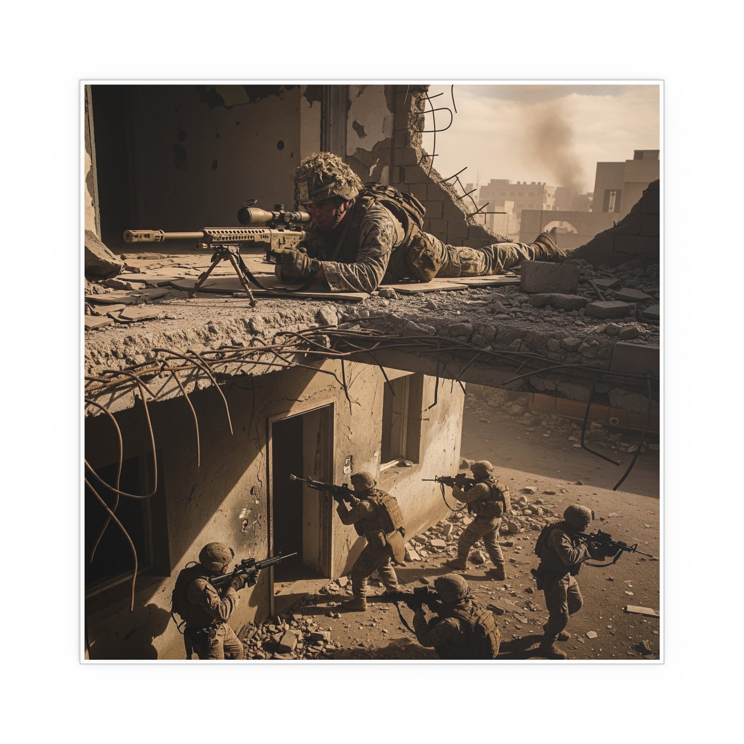 Indoor and Outdoor Silk Posters - Marine Sniper Providing Overwatch for Breach Team