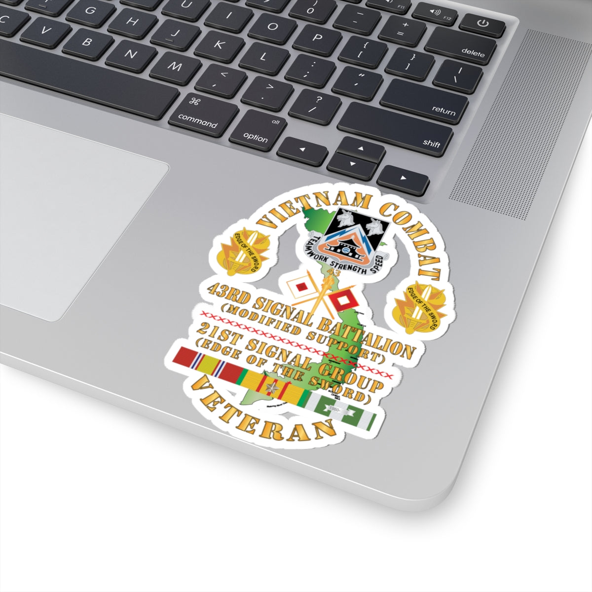Kiss-Cut Stickers - Vietnam Combat Veteran - 43rd Signal Bn, 21st Signal Group DUI w VN SVC X 300