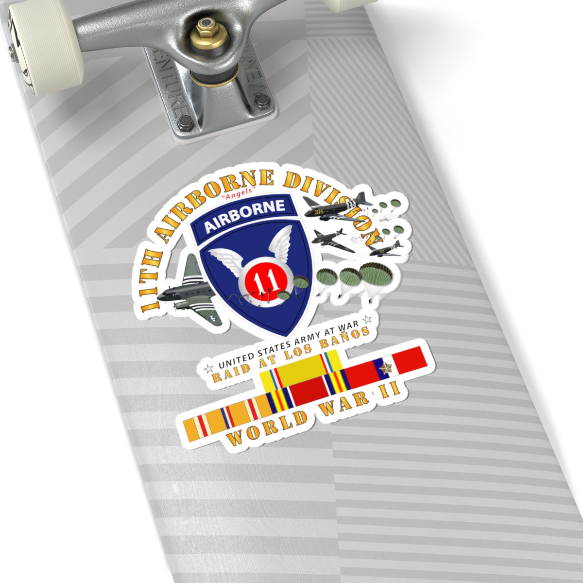 Kiss-Cut Stickers - 11th Airborne Division - Raid at Los Baños W Jumpers - WWII w PAC SVC