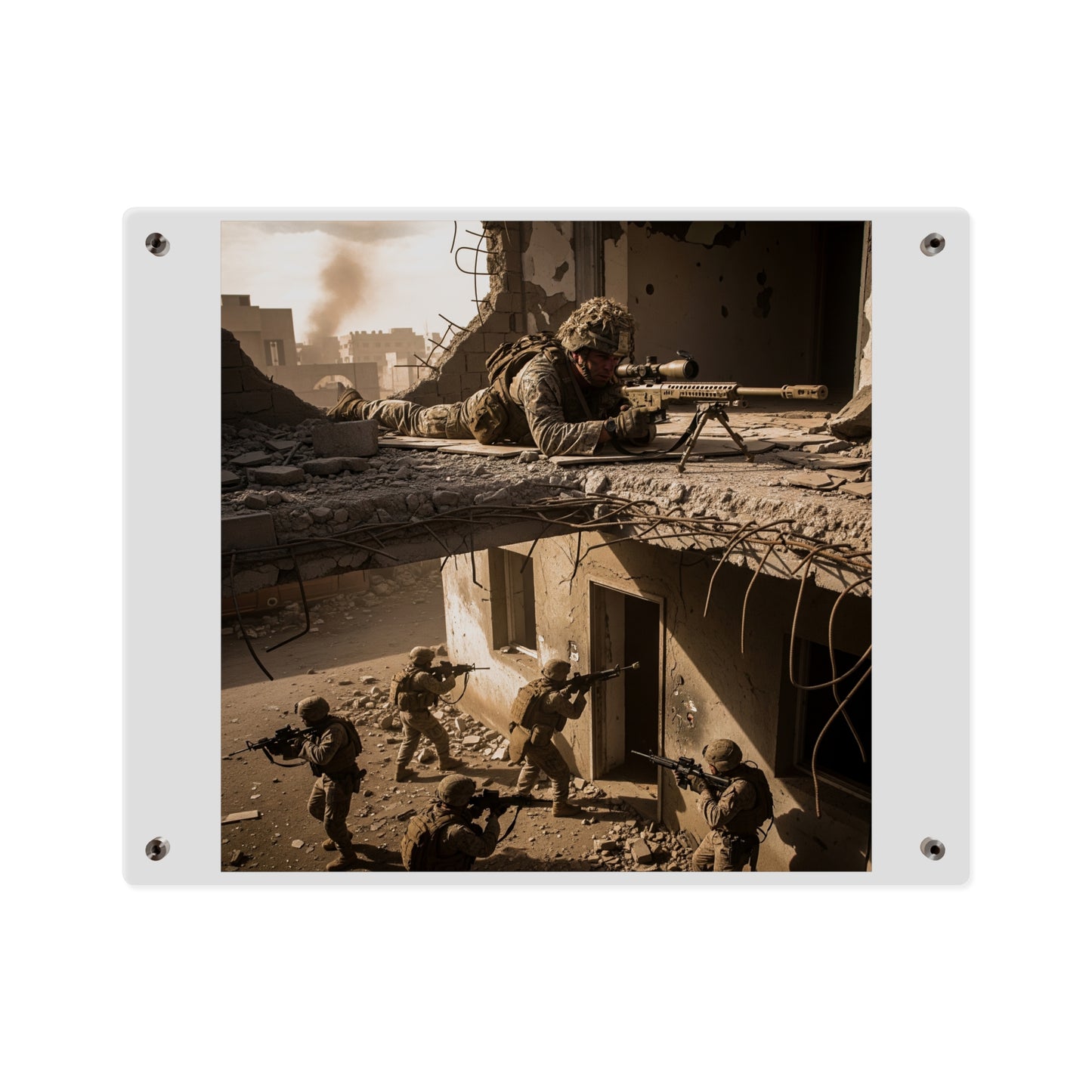 Acrylic Wall Art Panel - Marine Sniper Providing Overwatch for Breach Team