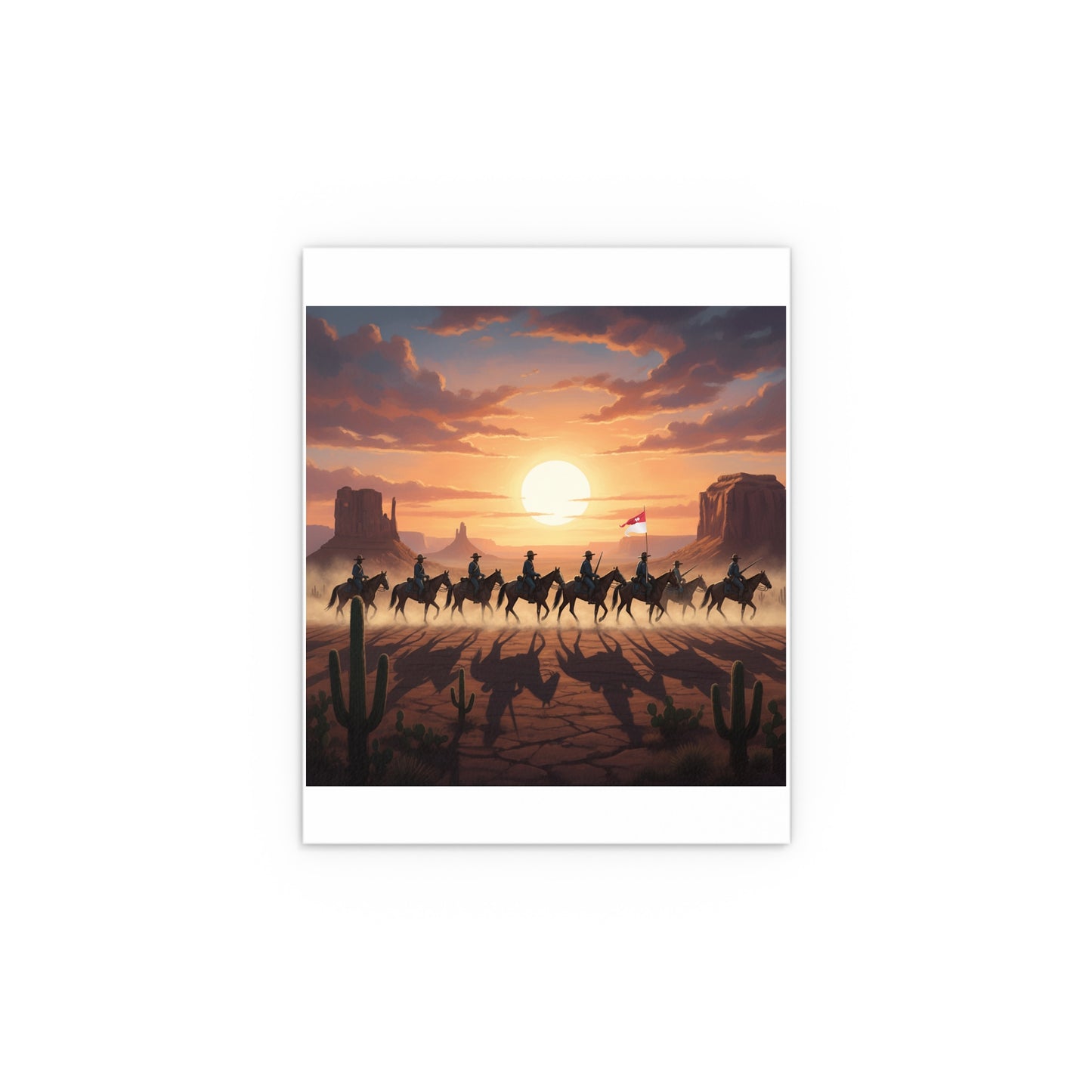 Indoor and Outdoor Silk Posters - 10th Cavalry on Patrol in the sunset w 10th Cav Guidon