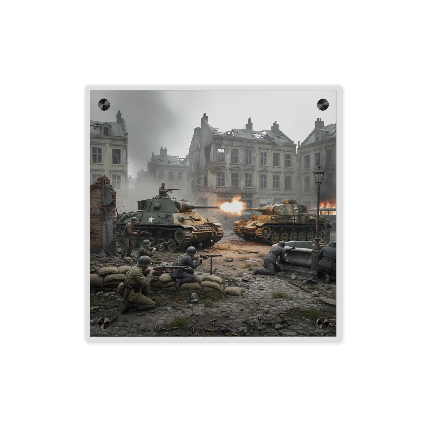 Acrylic Wall Art Panel - US Tank Destroyer - M10 Wolverine Battles a German Panzer Tank
