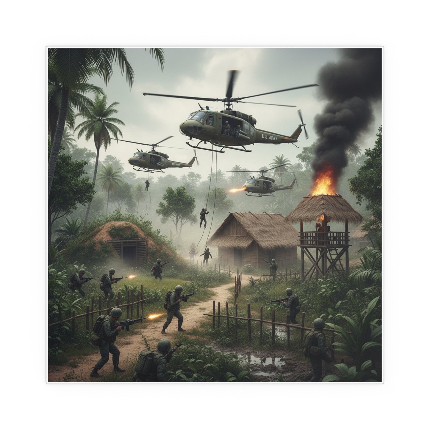 Indoor and Outdoor Silk Posters - Vietnam Village Helicopter Assault
