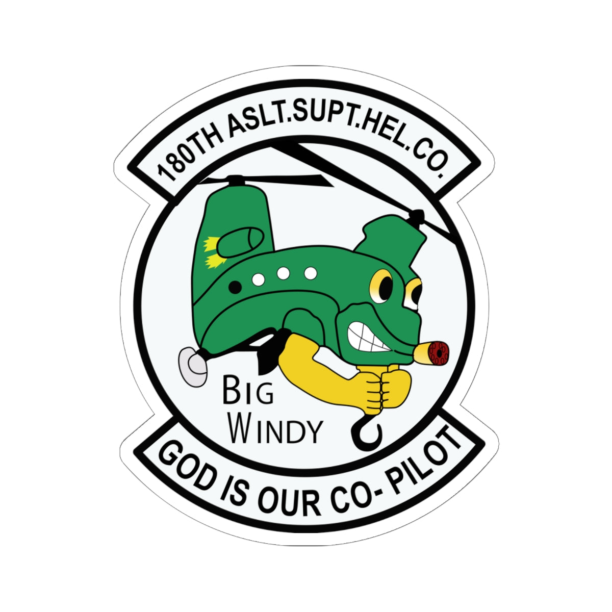 Kiss-Cut Stickers - 180th Assault Support Helicopter Company - Big Windy - God is Co-Pilot