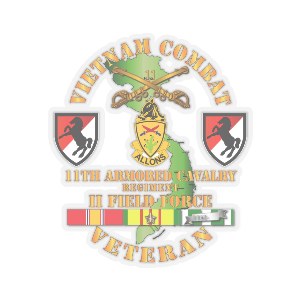Kiss-Cut Stickers - Vietnam Combat Cavalry Veteran w 11th ACR