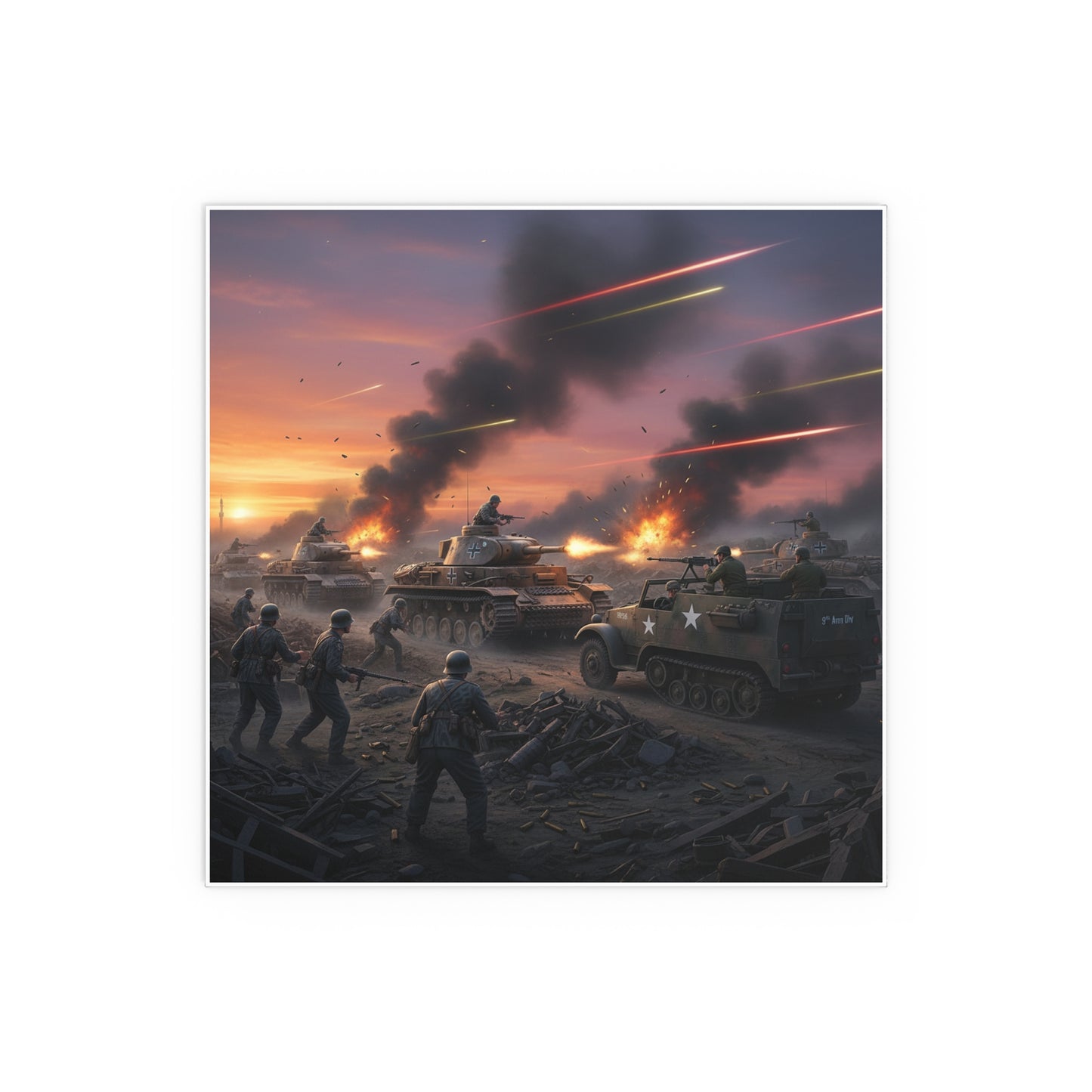 Indoor and Outdoor Silk Posters - M3A1 Half-track 9th Armor Division vs German Armor