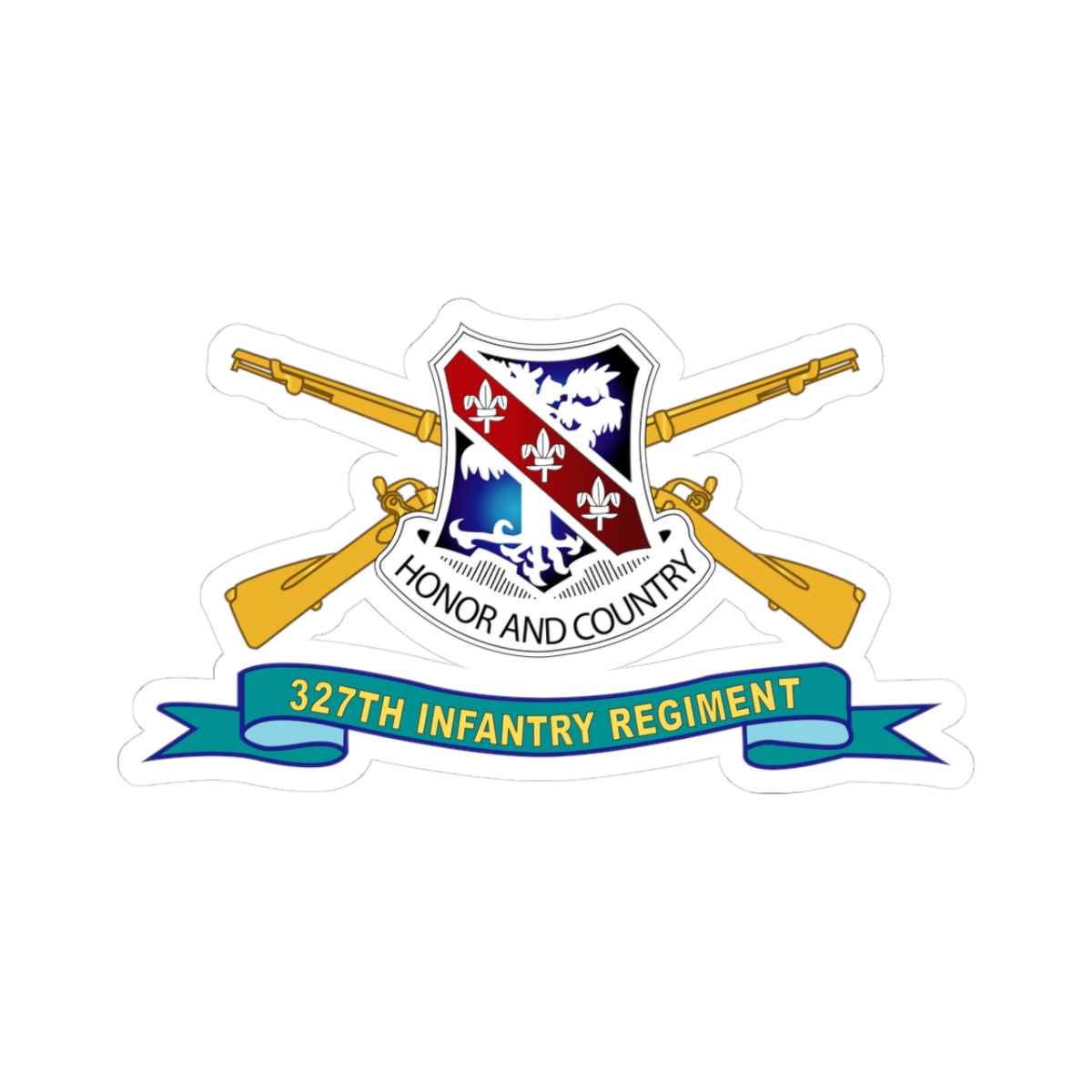 Kiss-Cut Stickers - 327th Infantry Regiment - DUI w Br - Ribbon X 300