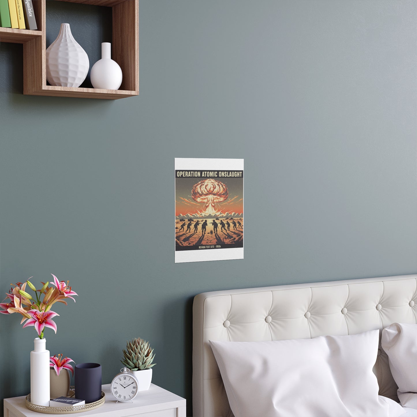 Indoor and Outdoor Silk Posters - Atomic Testing in Nevada Desert Operation Fury - Toward the attack