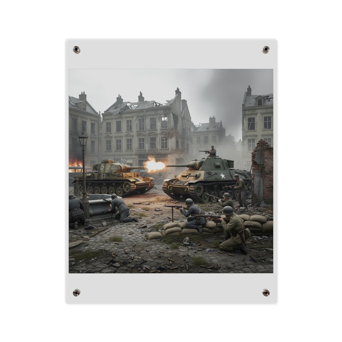 Acrylic Wall Art Panel - US Tank Destroyer - M10 Wolverine Battles a German Panzer Tank